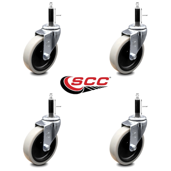 4 Inch Thermoplastic Rubber Wheel 3/4 Inch Expanding Stem Caster SCC, 4PK